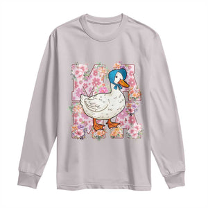 Funny Silly Mama Goose Long Sleeve Shirt Boho Flower Mother's Day TS11 Ice Gray Print Your Wear