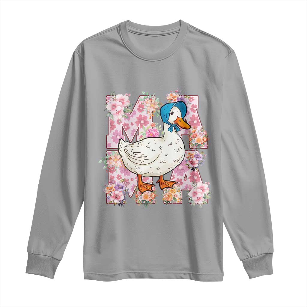 Funny Silly Mama Goose Long Sleeve Shirt Boho Flower Mother's Day TS11 Sport Gray Print Your Wear
