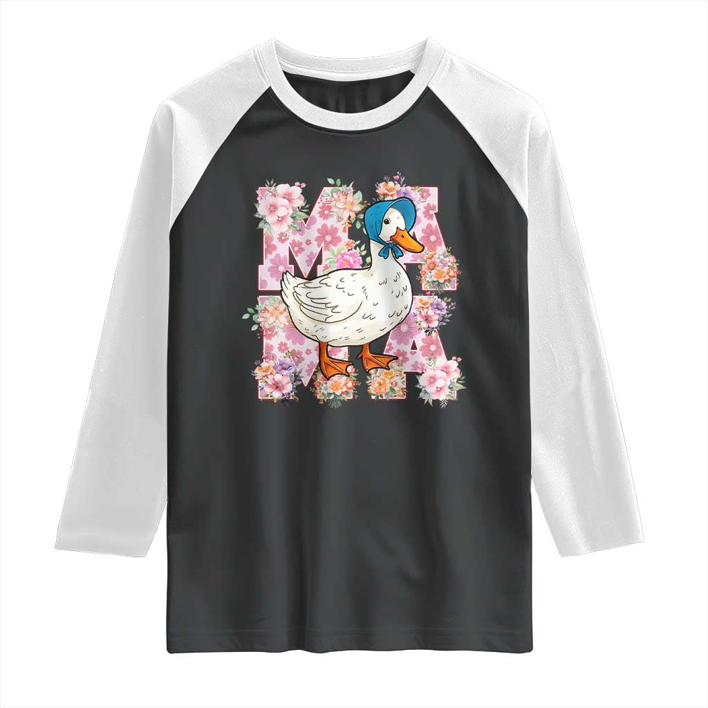 Funny Silly Mama Goose Raglan Shirt Boho Flower Mother's Day TS11 Black White Print Your Wear