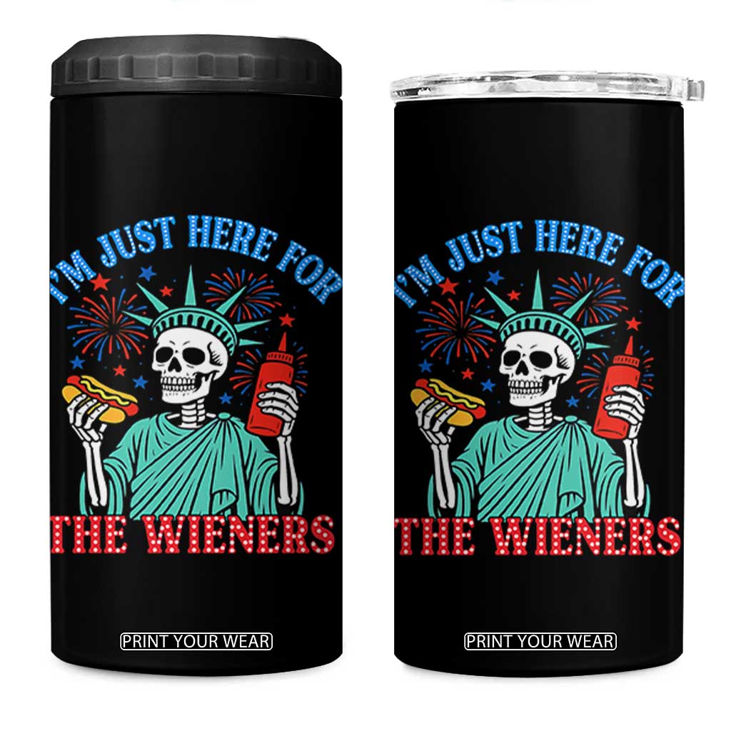 Funny Skeleton Lady Liberty 4 in 1 Can Cooler Tumbler I'm Just Here For The Wieners 4th Of July Hot Dog TS02 One Size: 16 oz Black Print Your Wear