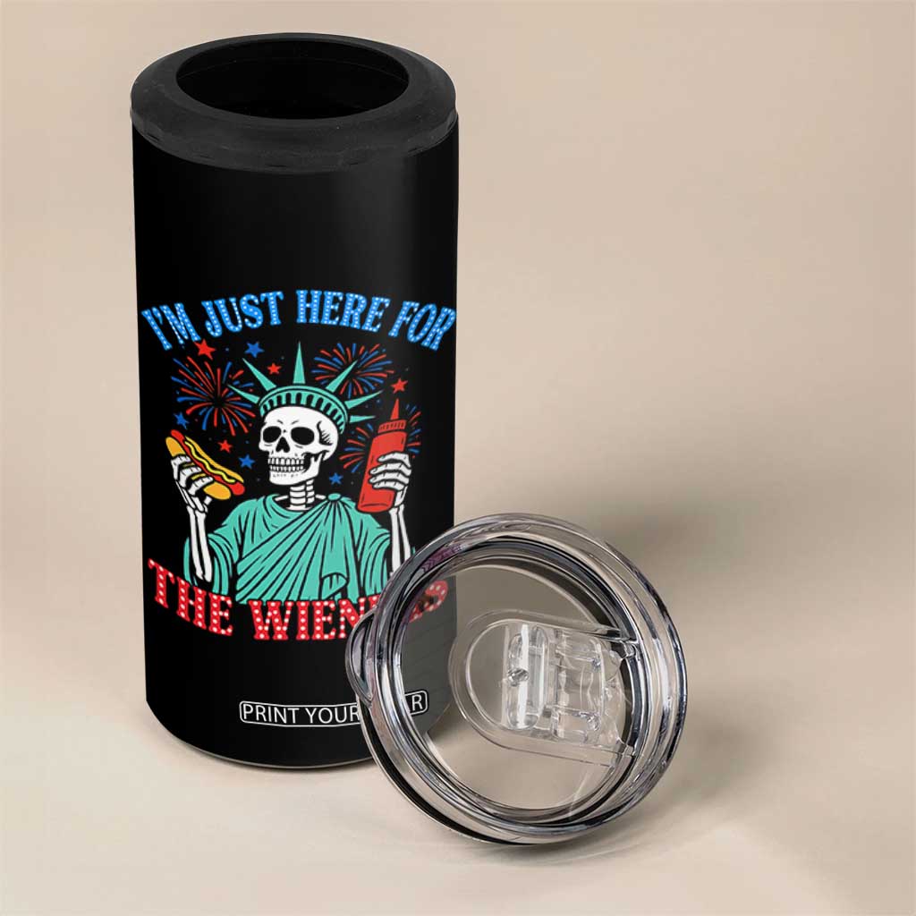Funny Skeleton Lady Liberty 4 in 1 Can Cooler Tumbler I'm Just Here For The Wieners 4th Of July Hot Dog TS02 Print Your Wear