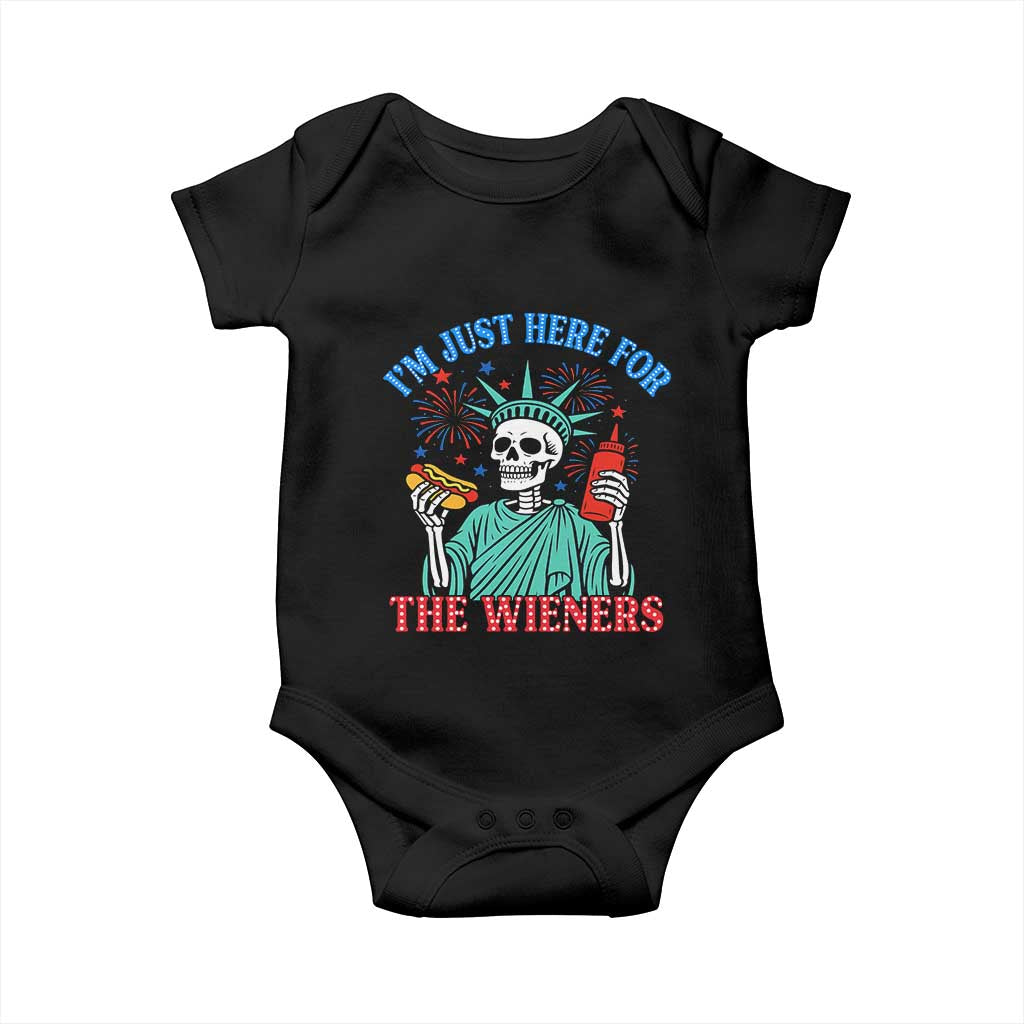 Funny Skeleton Lady Liberty Baby Onesie I'm Just Here For The Wieners 4th Of July Hot Dog TS02 Black Print Your Wear