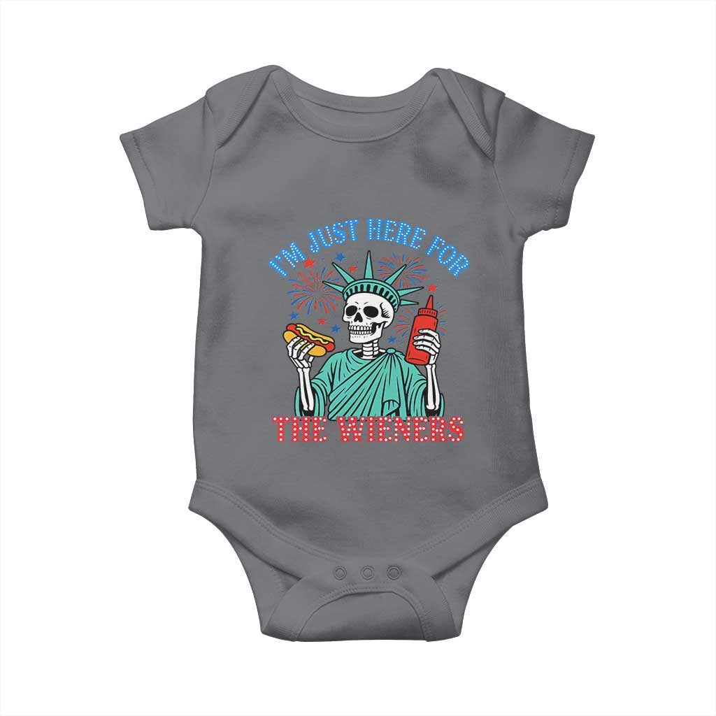 Funny Skeleton Lady Liberty Baby Onesie I'm Just Here For The Wieners 4th Of July Hot Dog TS02 Charcoal Print Your Wear