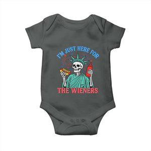 Funny Skeleton Lady Liberty Baby Onesie I'm Just Here For The Wieners 4th Of July Hot Dog TS02 Dark Heather Print Your Wear