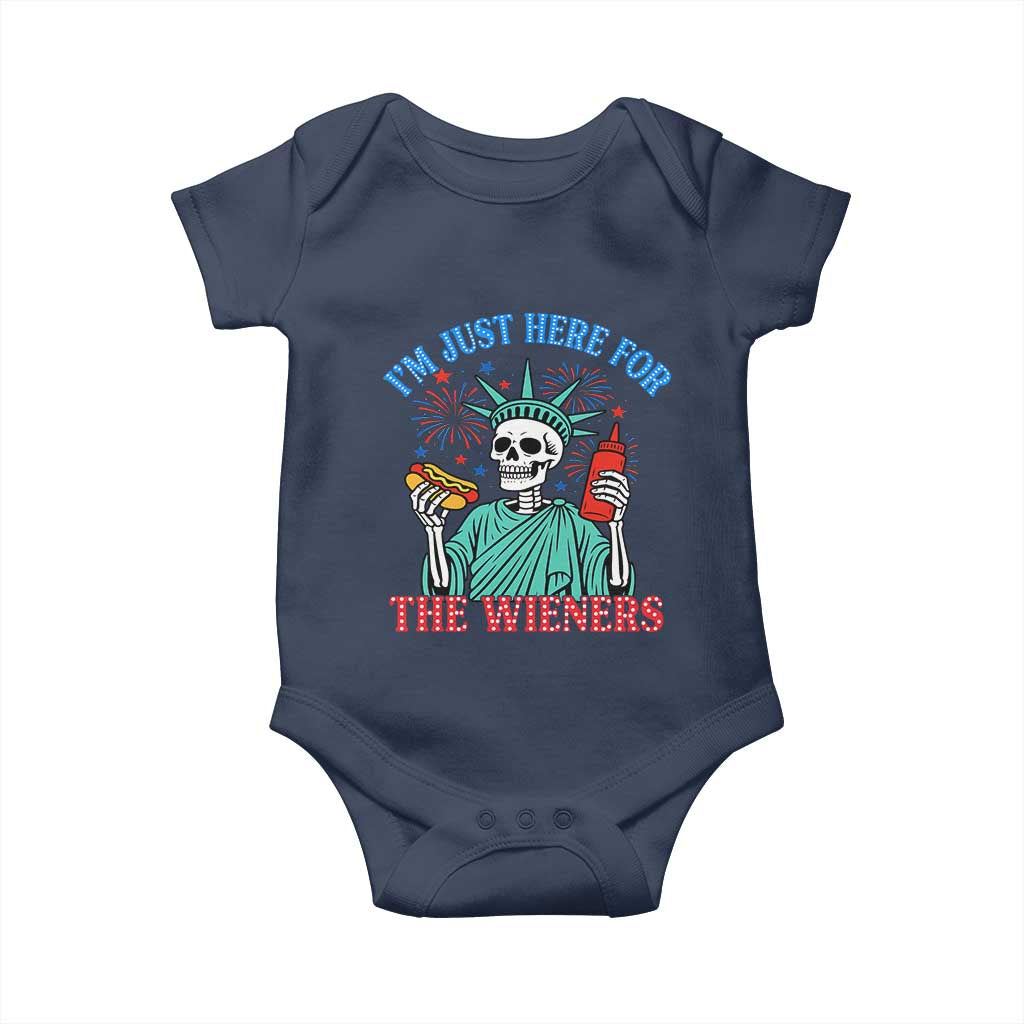 Funny Skeleton Lady Liberty Baby Onesie I'm Just Here For The Wieners 4th Of July Hot Dog TS02 Navy Print Your Wear