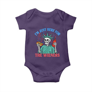 Funny Skeleton Lady Liberty Baby Onesie I'm Just Here For The Wieners 4th Of July Hot Dog TS02 Purple Print Your Wear