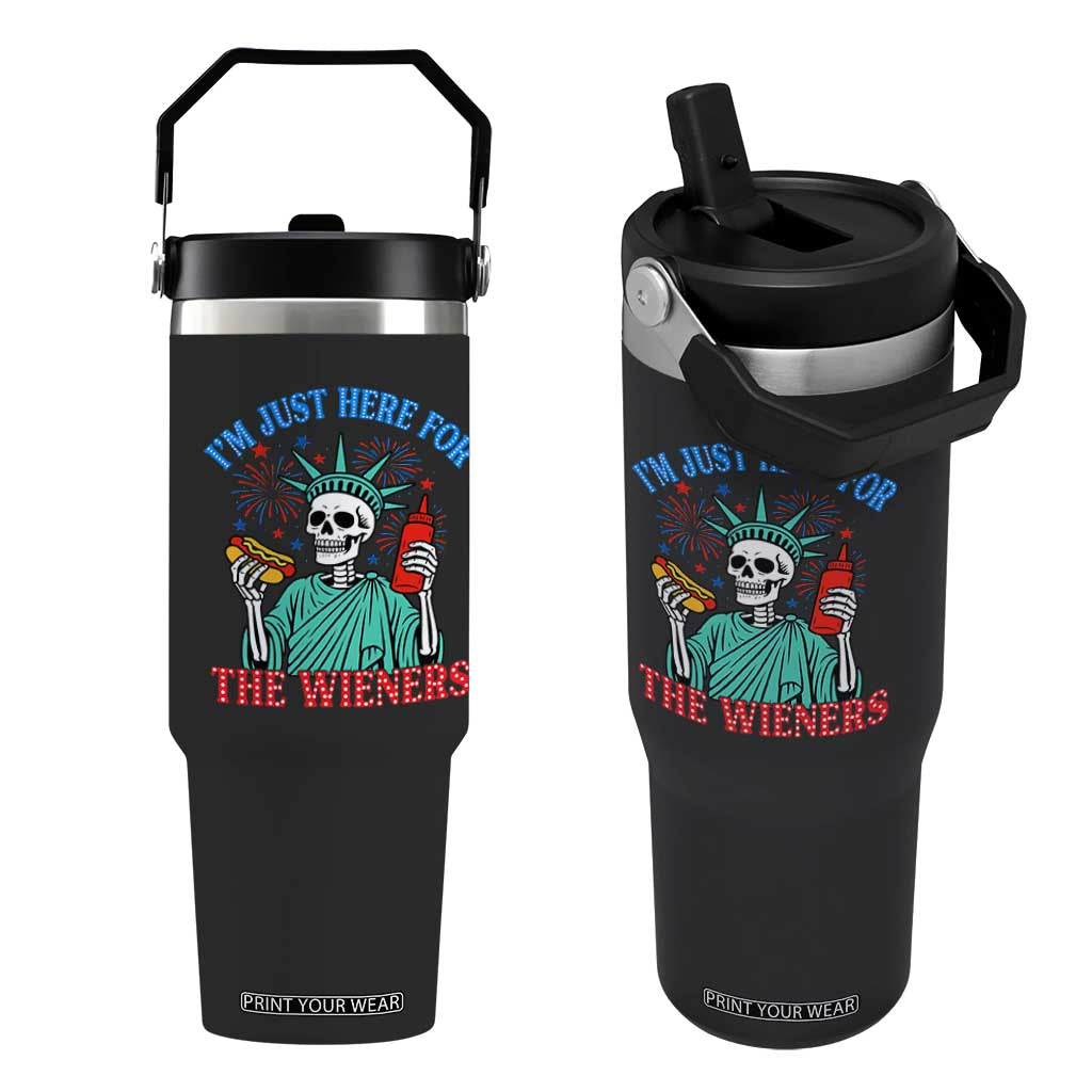 Funny Skeleton Lady Liberty Flip Straw Tumbler I'm Just Here For The Wieners 4th Of July Hot Dog TS02 One Size: 30 oz Black Print Your Wear