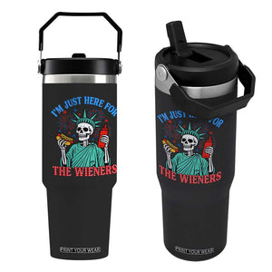 Funny Skeleton Lady Liberty Flip Straw Tumbler I'm Just Here For The Wieners 4th Of July Hot Dog TS02 One Size: 30 oz Black Print Your Wear