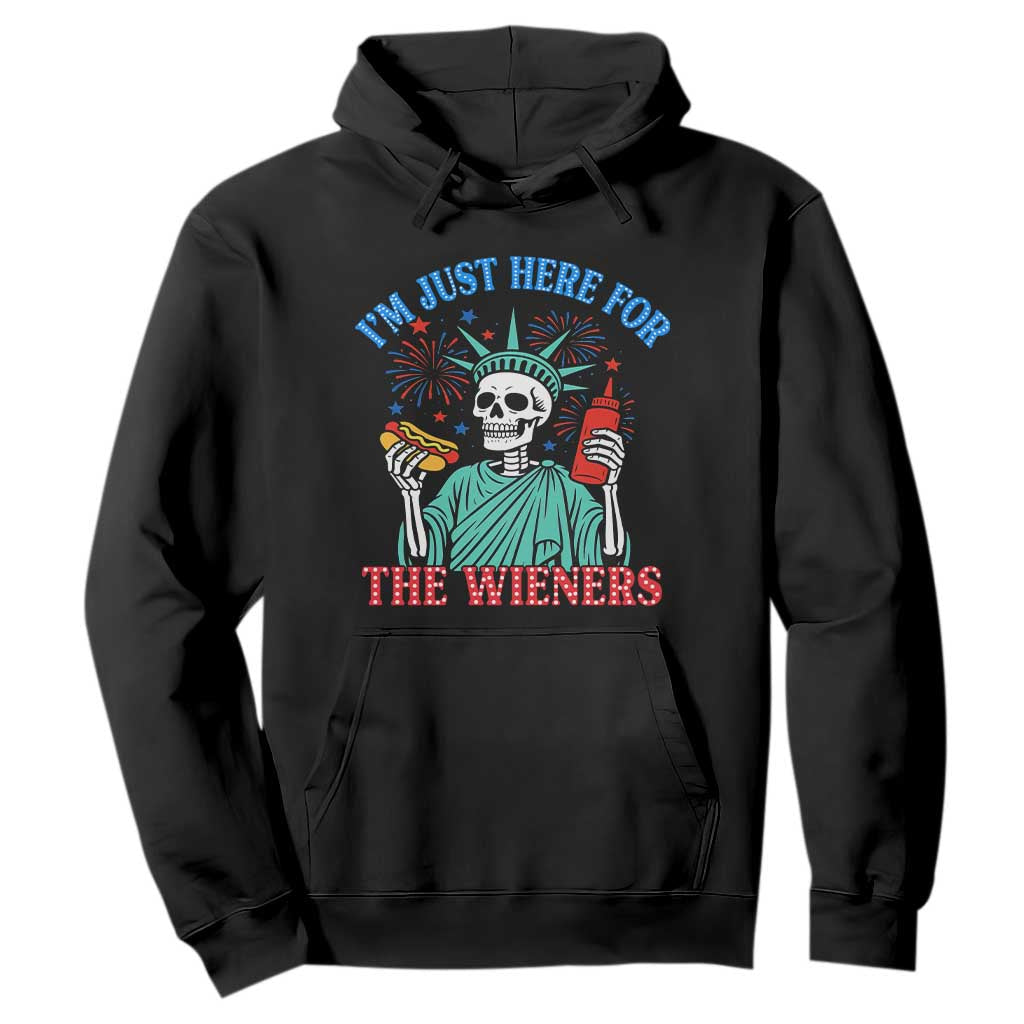 Funny Skeleton Lady Liberty Hoodie I'm Just Here For The Wieners 4th Of July Hot Dog TS02 Black Print Your Wear