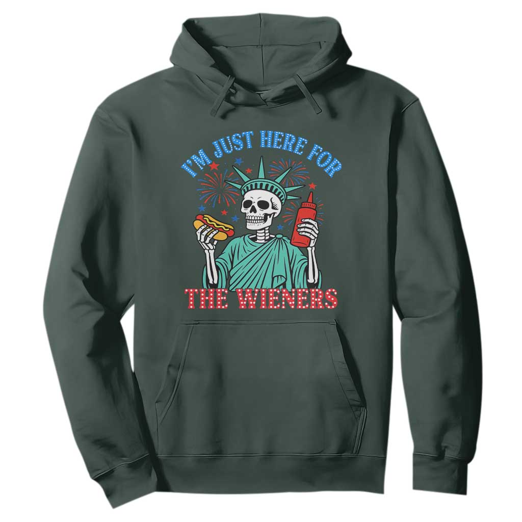 Funny Skeleton Lady Liberty Hoodie I'm Just Here For The Wieners 4th Of July Hot Dog TS02 Dark Forest Green Print Your Wear