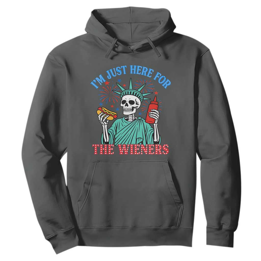 Funny Skeleton Lady Liberty Hoodie I'm Just Here For The Wieners 4th Of July Hot Dog TS02 Dark Heather Print Your Wear