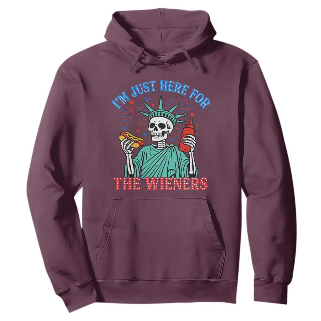 Funny Skeleton Lady Liberty Hoodie I'm Just Here For The Wieners 4th Of July Hot Dog TS02 Maroon Print Your Wear