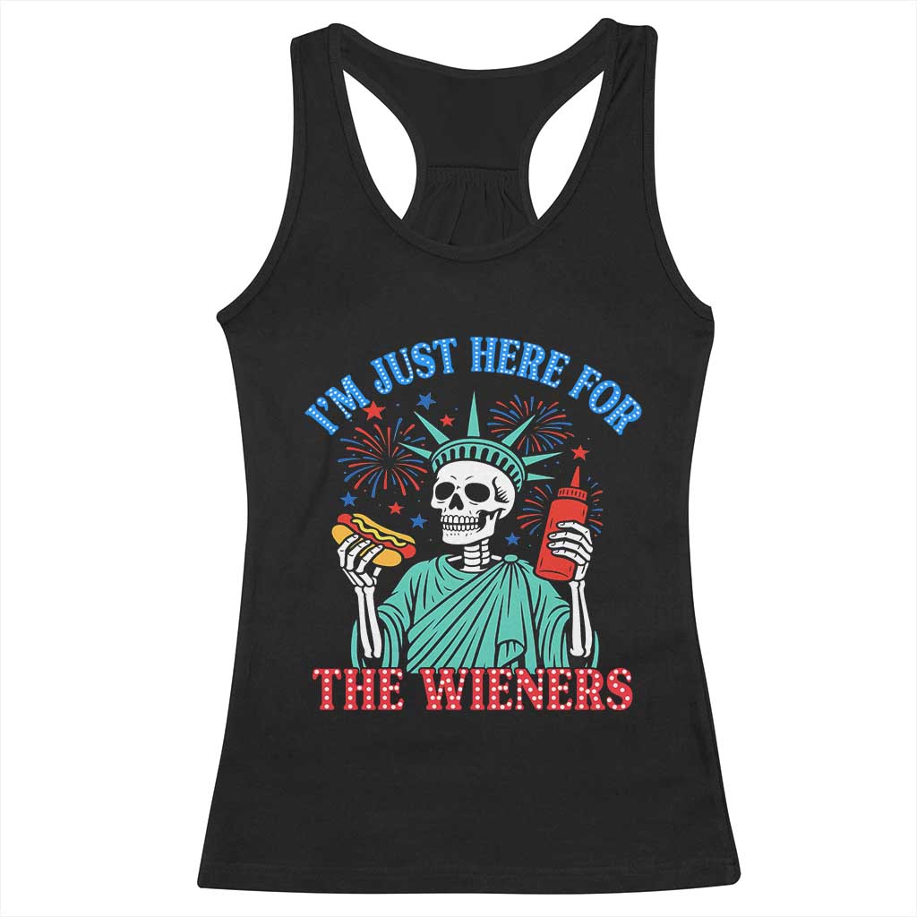 Funny Skeleton Lady Liberty Racerback Tank Top I'm Just Here For The Wieners 4th Of July Hot Dog TS02 Black Print Your Wear