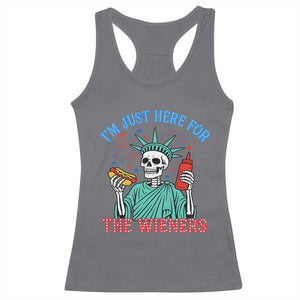 Funny Skeleton Lady Liberty Racerback Tank Top I'm Just Here For The Wieners 4th Of July Hot Dog TS02 Charcoal Print Your Wear