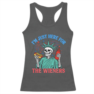 Funny Skeleton Lady Liberty Racerback Tank Top I'm Just Here For The Wieners 4th Of July Hot Dog TS02 Dark Heather Print Your Wear