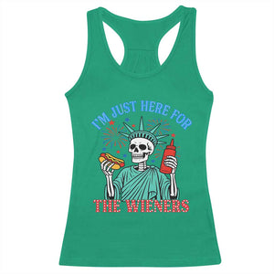 Funny Skeleton Lady Liberty Racerback Tank Top I'm Just Here For The Wieners 4th Of July Hot Dog TS02 Irish Green Print Your Wear