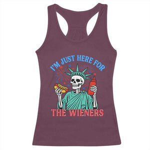 Funny Skeleton Lady Liberty Racerback Tank Top I'm Just Here For The Wieners 4th Of July Hot Dog TS02 Maroon Print Your Wear