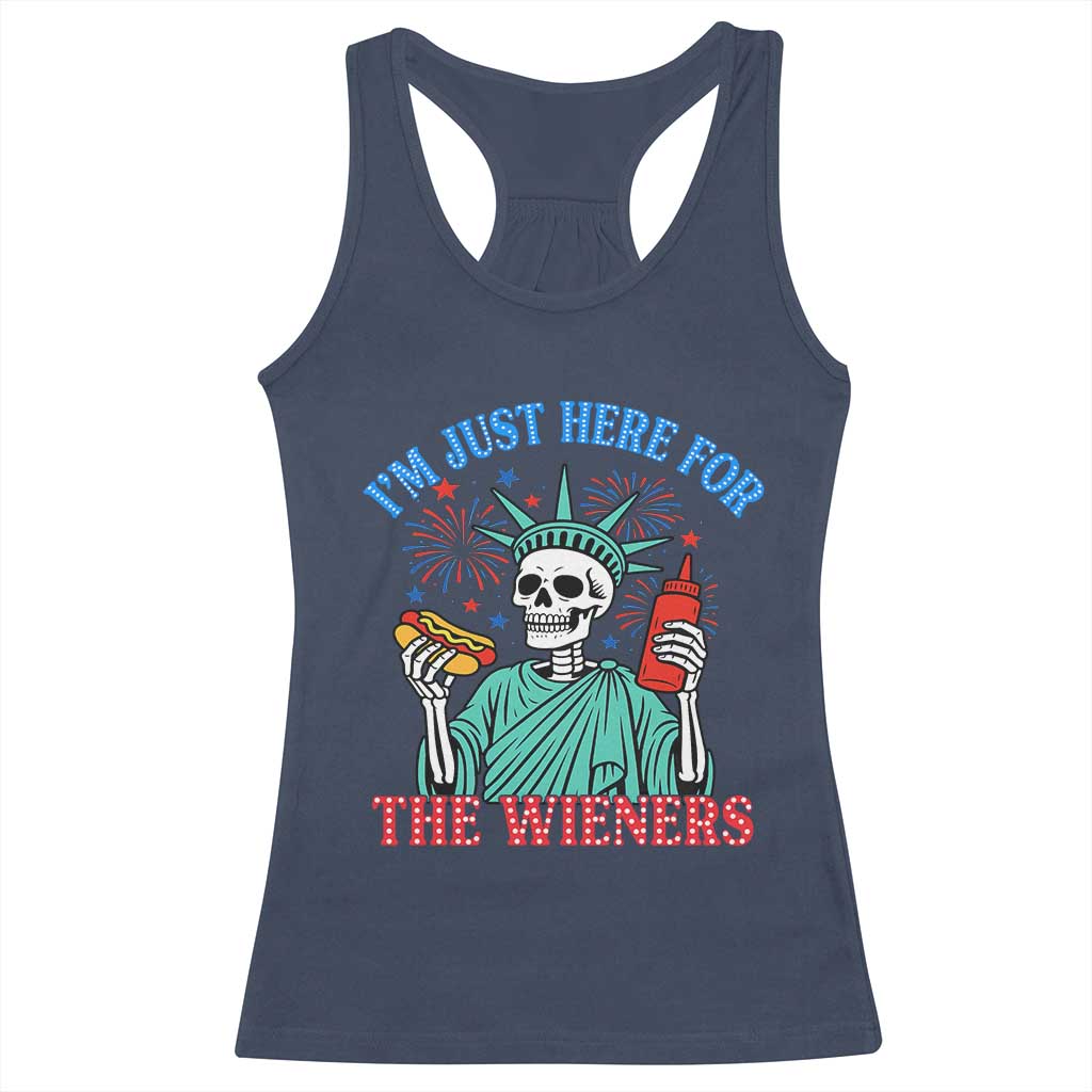 Funny Skeleton Lady Liberty Racerback Tank Top I'm Just Here For The Wieners 4th Of July Hot Dog TS02 Navy Print Your Wear