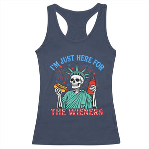 Funny Skeleton Lady Liberty Racerback Tank Top I'm Just Here For The Wieners 4th Of July Hot Dog TS02 Navy Print Your Wear