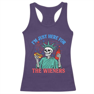 Funny Skeleton Lady Liberty Racerback Tank Top I'm Just Here For The Wieners 4th Of July Hot Dog TS02 Purple Print Your Wear
