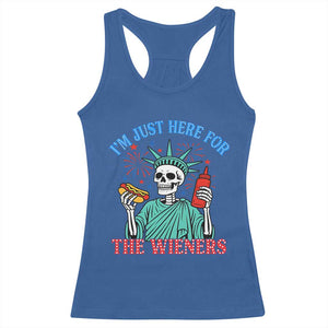 Funny Skeleton Lady Liberty Racerback Tank Top I'm Just Here For The Wieners 4th Of July Hot Dog TS02 Royal Blue Print Your Wear