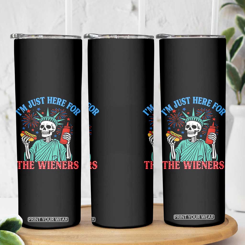 Funny Skeleton Lady Liberty Skinny Tumbler I'm Just Here For The Wieners 4th Of July Hot Dog TS02 Print Your Wear