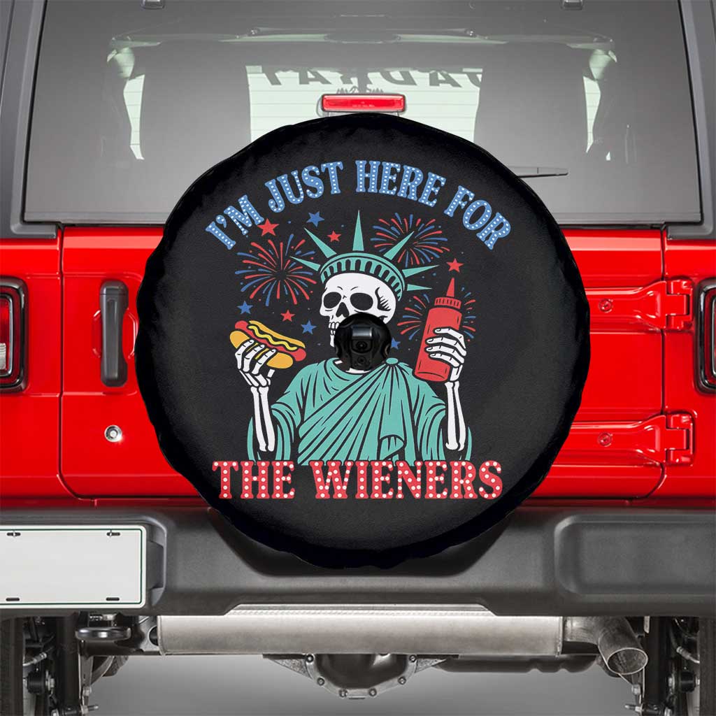 Funny Skeleton Lady Liberty Spare Tire Cover I'm Just Here For The Wieners 4th Of July Hot Dog TS02 Black Print Your Wear