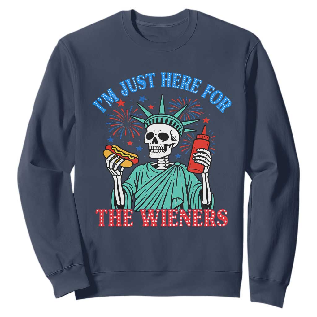Funny Skeleton Lady Liberty Sweatshirt I'm Just Here For The Wieners 4th Of July Hot Dog TS02 Navy Print Your Wear