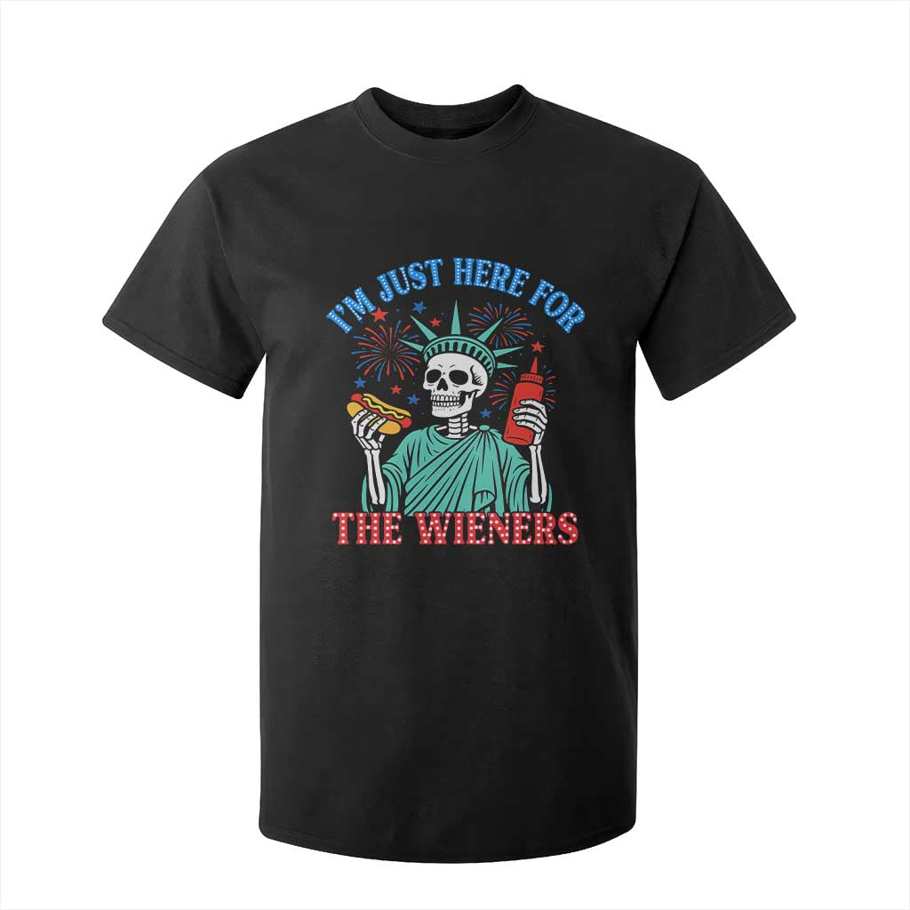 Funny Skeleton Lady Liberty T Shirt For Kid I'm Just Here For The Wieners 4th Of July Hot Dog TS02 Black Print Your Wear