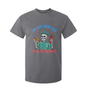 Funny Skeleton Lady Liberty T Shirt For Kid I'm Just Here For The Wieners 4th Of July Hot Dog TS02 Charcoal Print Your Wear