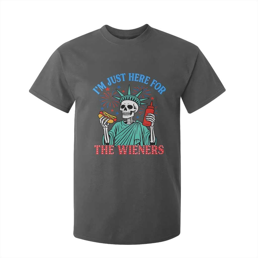 Funny Skeleton Lady Liberty T Shirt For Kid I'm Just Here For The Wieners 4th Of July Hot Dog TS02 Dark Heather Print Your Wear