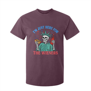 Funny Skeleton Lady Liberty T Shirt For Kid I'm Just Here For The Wieners 4th Of July Hot Dog TS02 Maroon Print Your Wear