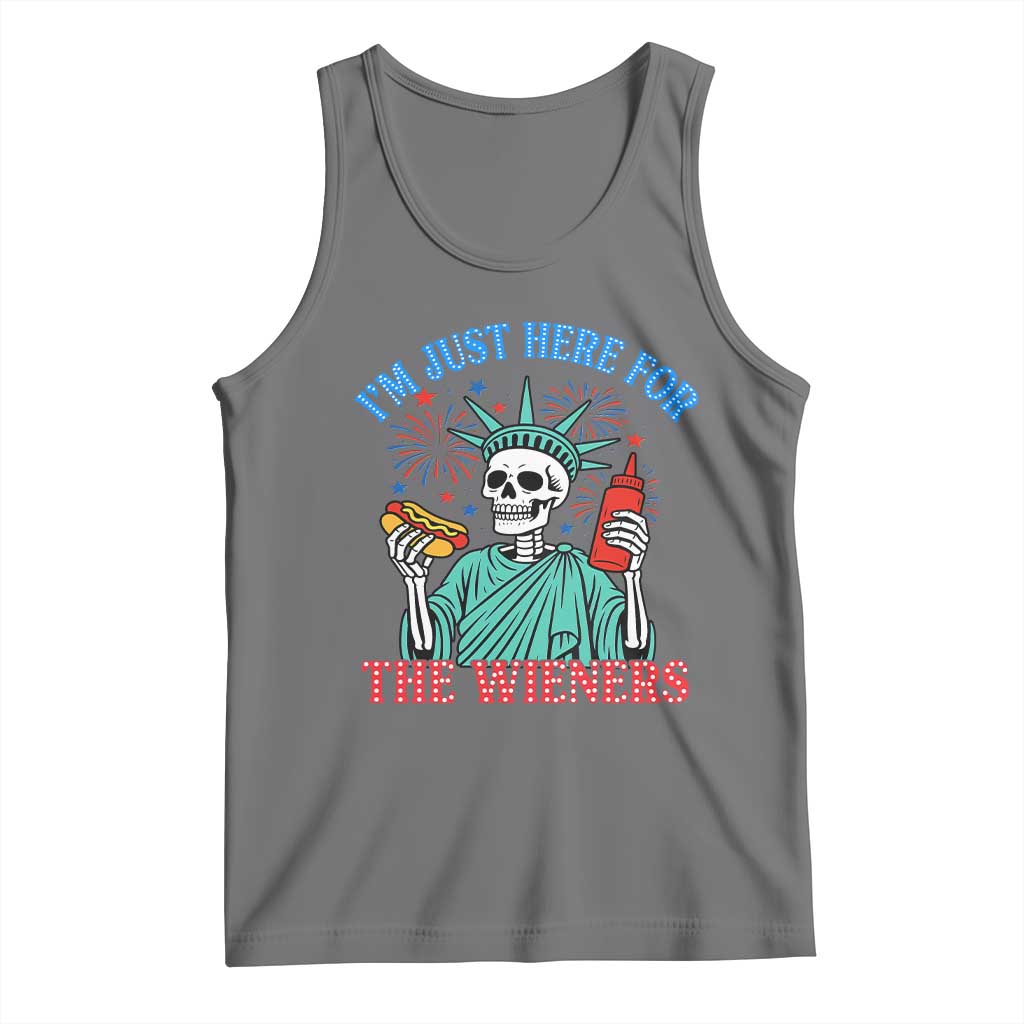 Funny Skeleton Lady Liberty Tank Top I'm Just Here For The Wieners 4th Of July Hot Dog TS02 Black Heather Print Your Wear