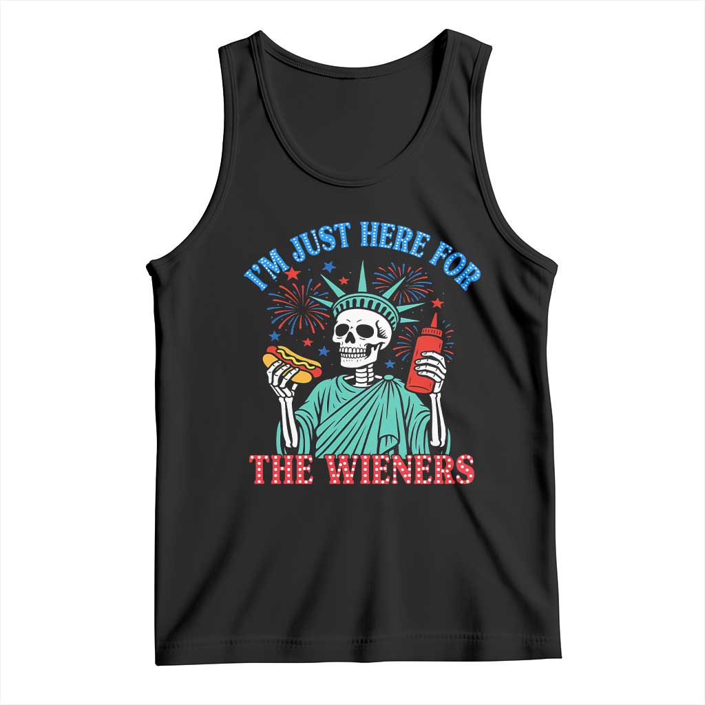 Funny Skeleton Lady Liberty Tank Top I'm Just Here For The Wieners 4th Of July Hot Dog TS02 Black Print Your Wear