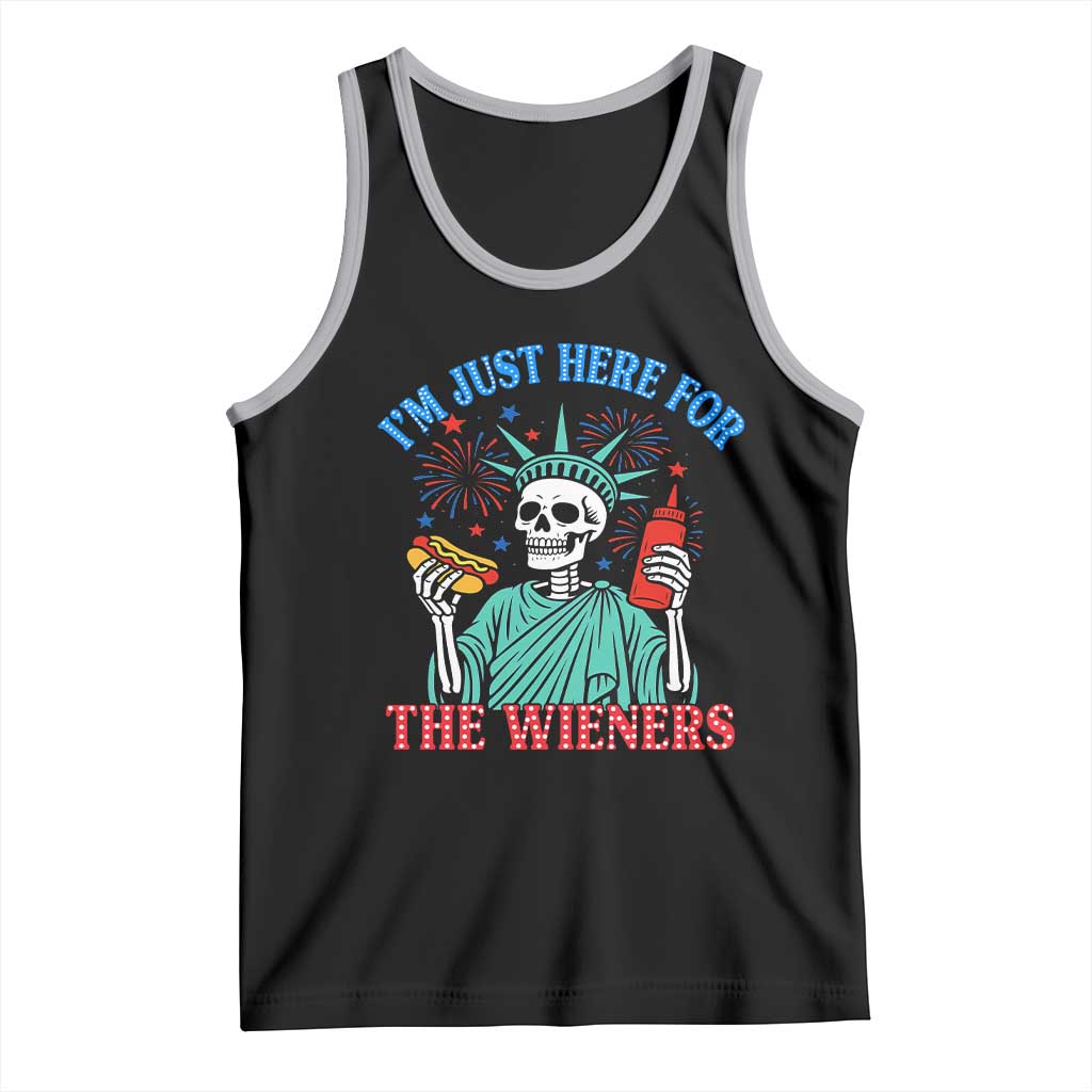 Funny Skeleton Lady Liberty Tank Top I'm Just Here For The Wieners 4th Of July Hot Dog TS02 Black Athletic Heather Print Your Wear