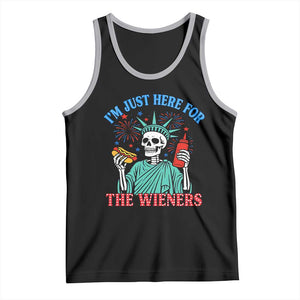 Funny Skeleton Lady Liberty Tank Top I'm Just Here For The Wieners 4th Of July Hot Dog TS02 Black Athletic Heather Print Your Wear