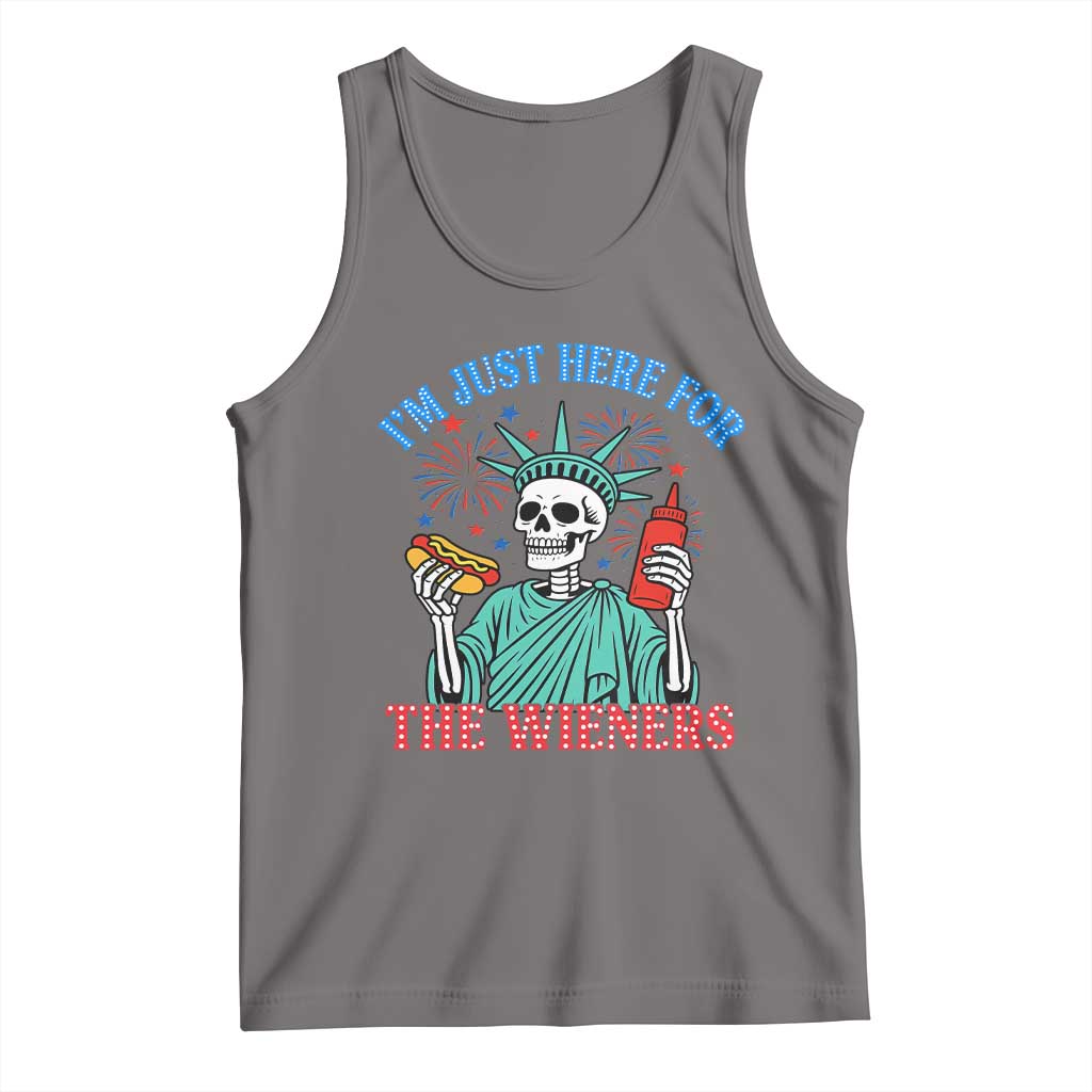 Funny Skeleton Lady Liberty Tank Top I'm Just Here For The Wieners 4th Of July Hot Dog TS02 Deep Heather Print Your Wear