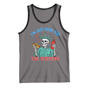 Funny Skeleton Lady Liberty Tank Top I'm Just Here For The Wieners 4th Of July Hot Dog TS02 Deep Heather Black Print Your Wear