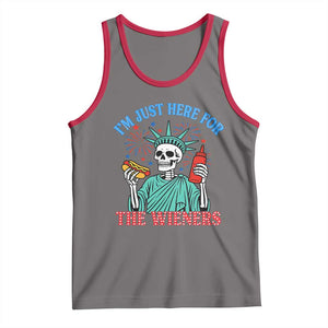 Funny Skeleton Lady Liberty Tank Top I'm Just Here For The Wieners 4th Of July Hot Dog TS02 Deep Heather Red Print Your Wear