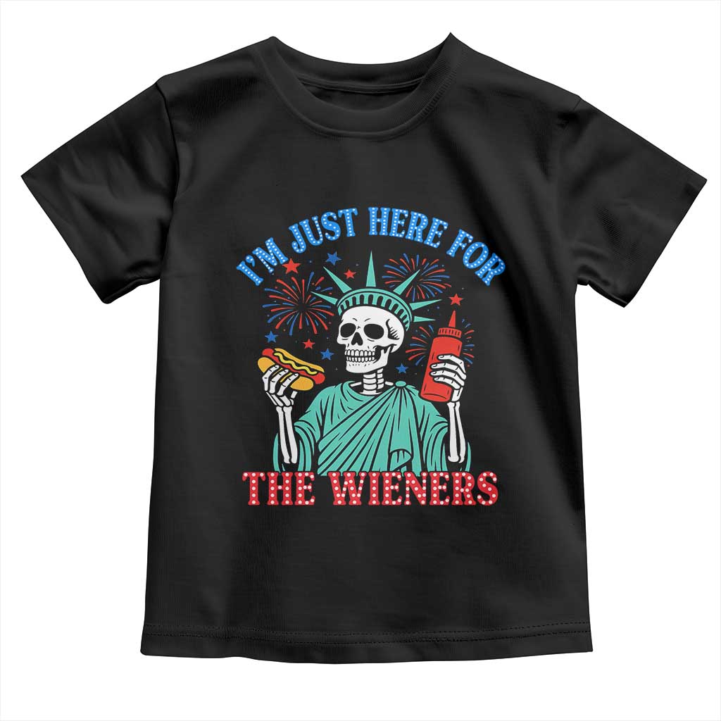 Funny Skeleton Lady Liberty Toddler T Shirt I'm Just Here For The Wieners 4th Of July Hot Dog TS02 Black Print Your Wear