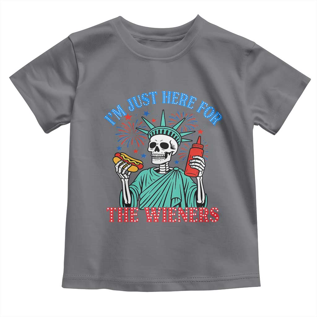 Funny Skeleton Lady Liberty Toddler T Shirt I'm Just Here For The Wieners 4th Of July Hot Dog TS02 Charcoal Print Your Wear