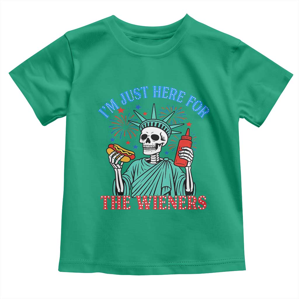 Funny Skeleton Lady Liberty Toddler T Shirt I'm Just Here For The Wieners 4th Of July Hot Dog TS02 Irish Green Print Your Wear