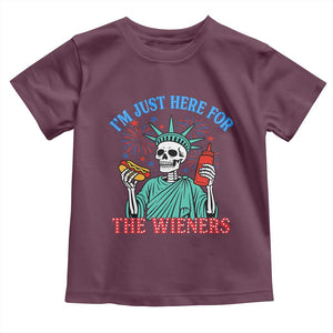 Funny Skeleton Lady Liberty Toddler T Shirt I'm Just Here For The Wieners 4th Of July Hot Dog TS02 Maroon Print Your Wear