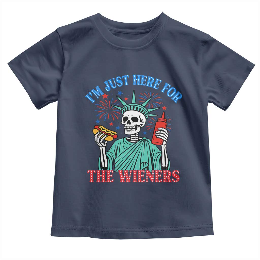 Funny Skeleton Lady Liberty Toddler T Shirt I'm Just Here For The Wieners 4th Of July Hot Dog TS02 Navy Print Your Wear
