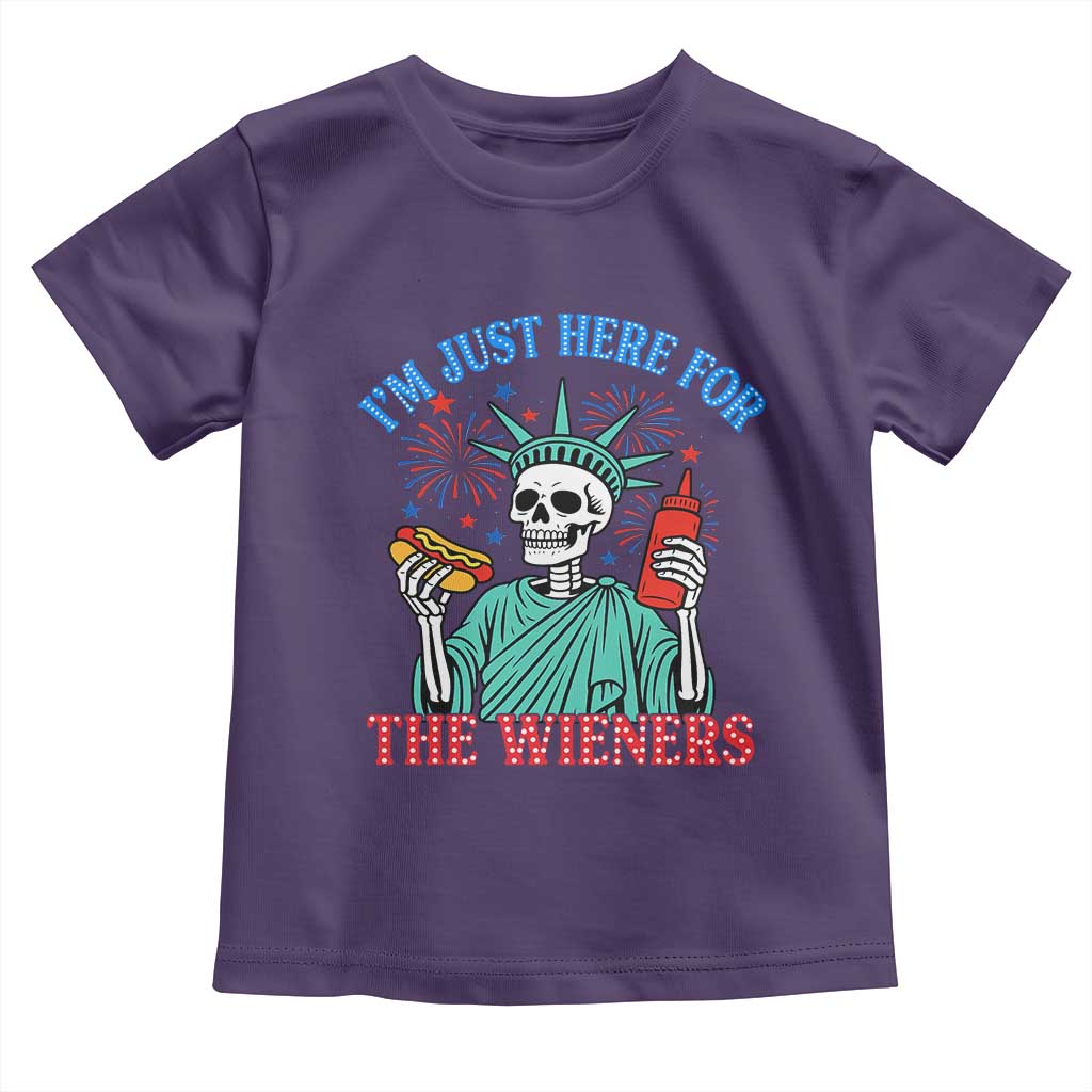 Funny Skeleton Lady Liberty Toddler T Shirt I'm Just Here For The Wieners 4th Of July Hot Dog TS02 Purple Print Your Wear