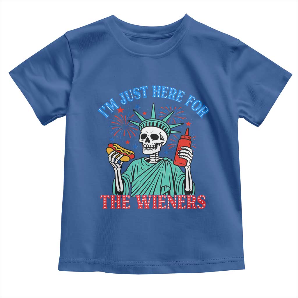 Funny Skeleton Lady Liberty Toddler T Shirt I'm Just Here For The Wieners 4th Of July Hot Dog TS02 Royal Blue Print Your Wear