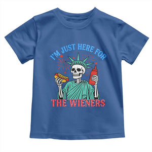 Funny Skeleton Lady Liberty Toddler T Shirt I'm Just Here For The Wieners 4th Of July Hot Dog TS02 Royal Blue Print Your Wear