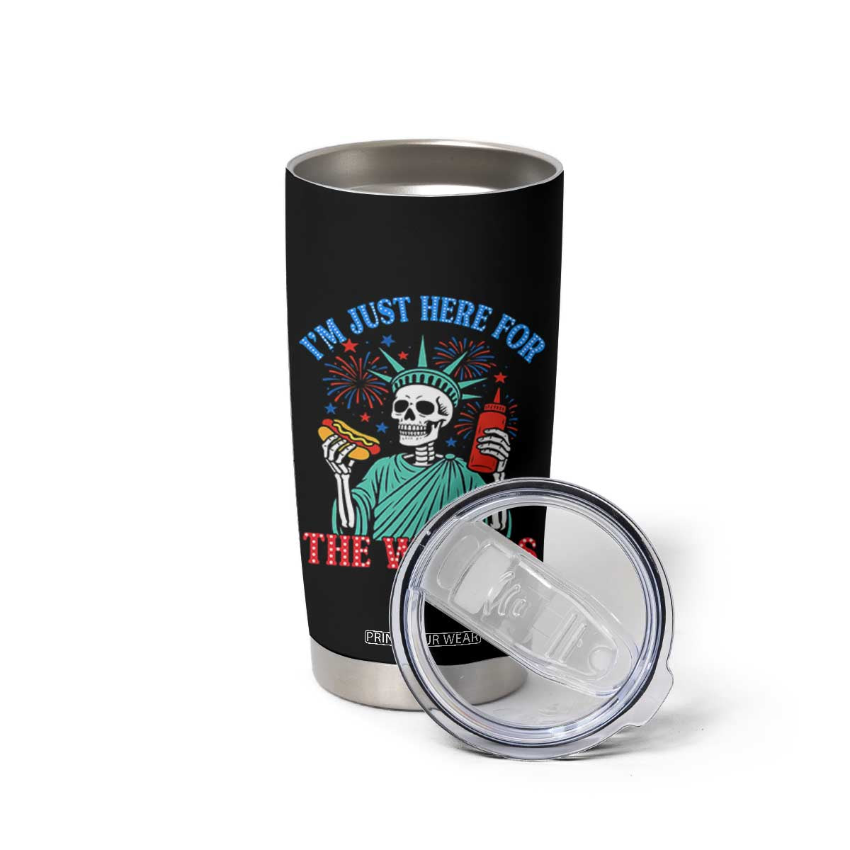 Funny Skeleton Lady Liberty Tumbler Cup I'm Just Here For The Wieners 4th Of July Hot Dog TS02 Print Your Wear