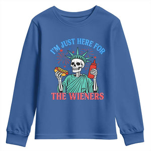 Funny Skeleton Lady Liberty Youth Sweatshirt I'm Just Here For The Wieners 4th Of July Hot Dog TS02 Royal Blue Print Your Wear