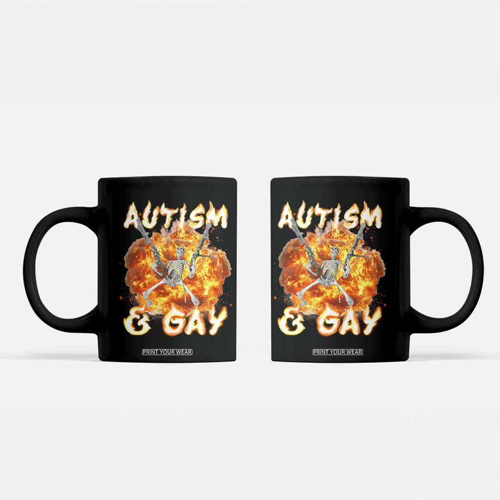 Funny Skeleton Meme Coffee Mug Autistic and Gay TS09 Black Print Your Wear